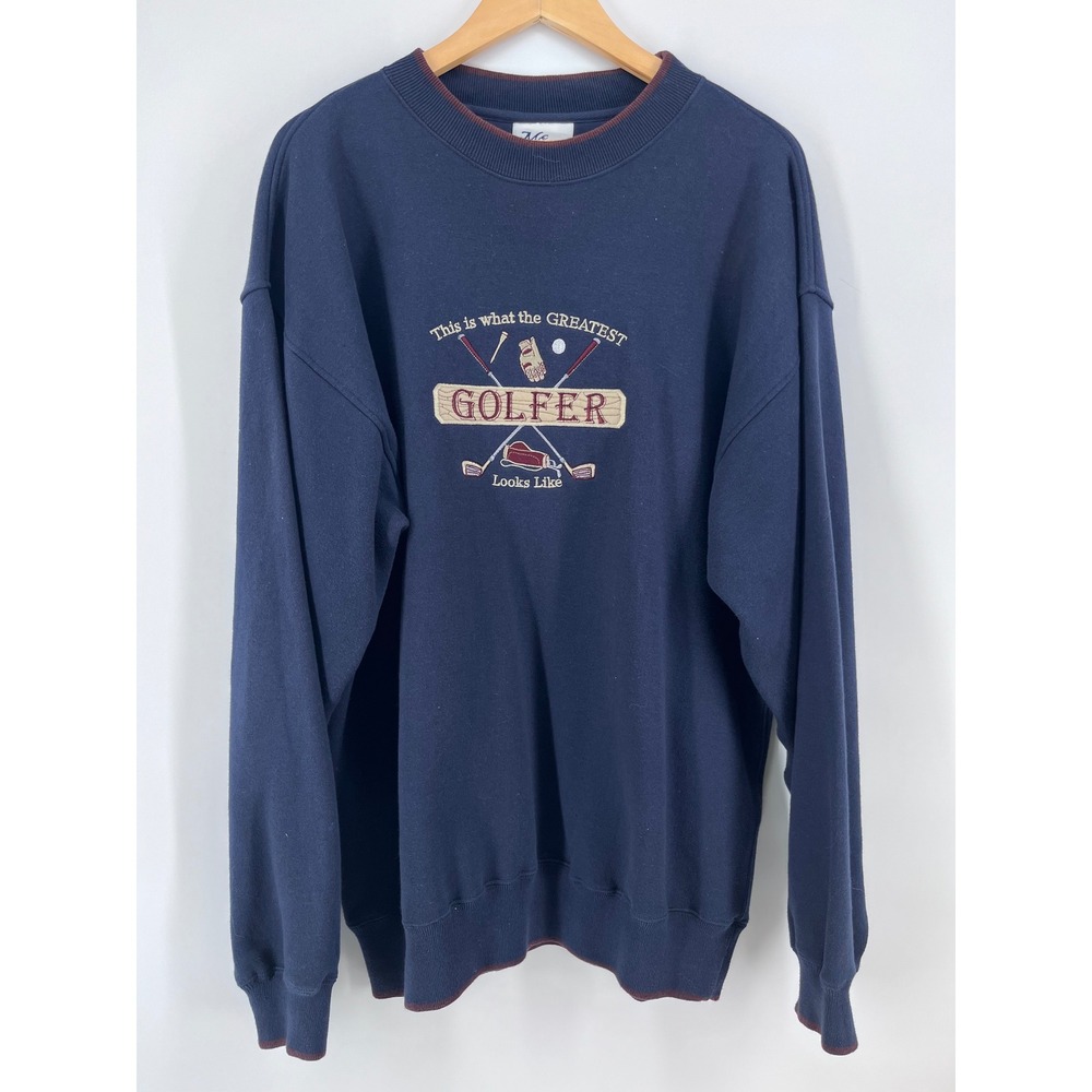 MC Sport Greatest Golfer Navy Blue Embroidered Sweatshirt Mens L Vintage Casual
